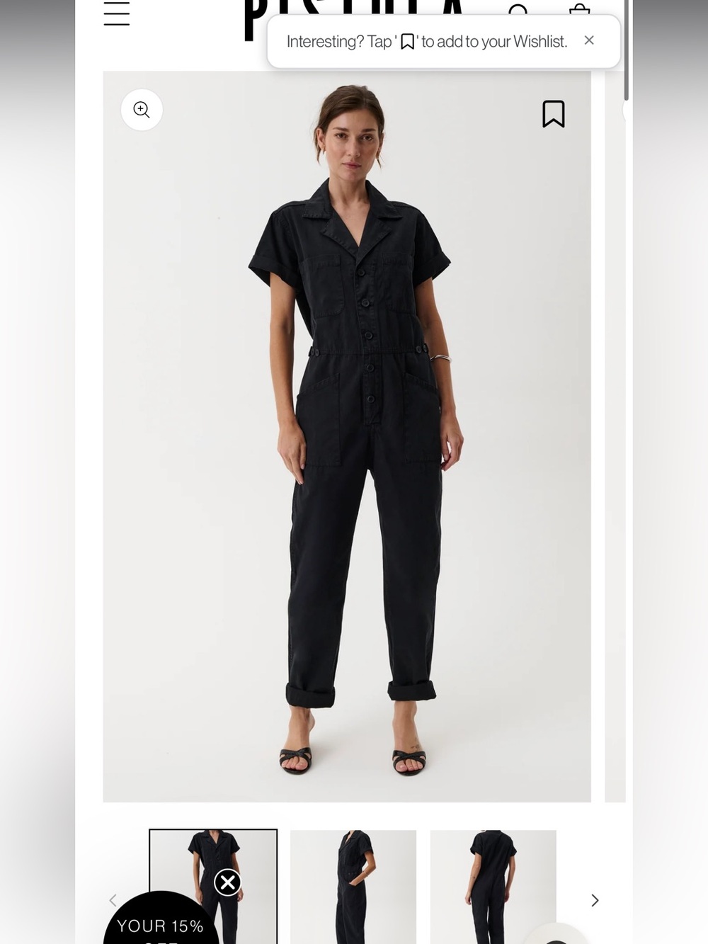 pistola Black Short-Sleeve Utility Jumpsuit L